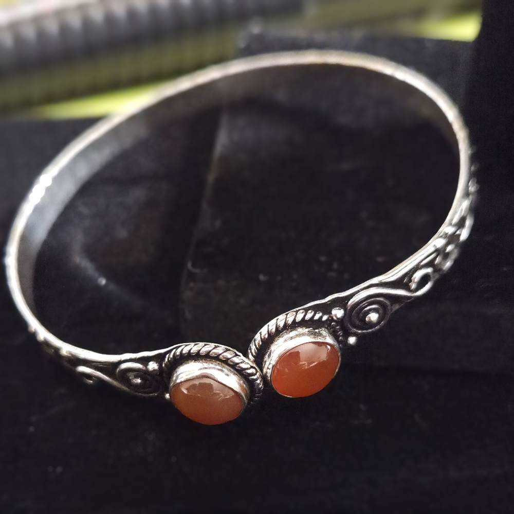 NWOT Natural Carnelian and Silver Adjustable Cuff Handmade Bangle Bracelet